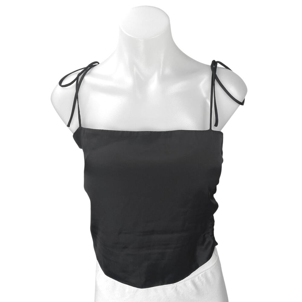 Urban Outfitters Black Sleeveless Tie Strap Smocked Cami Tank Crop Top Size M